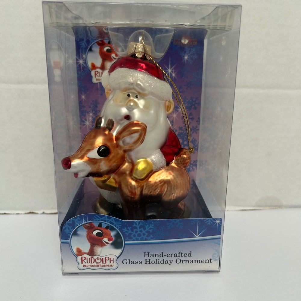 KURT ADLER‎ RUDOLPH & SANTA HAND-CRAFTED New in Box Glass Holiday Ornament